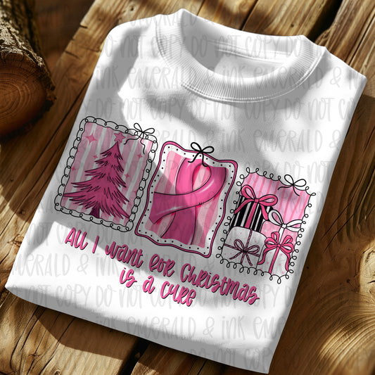 All I Want For Christmas Is A Cure Pink Cancer Ribbon PNG Download