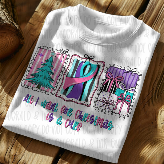 All I Want For Christmas Is A Cure Thyroid Cancer Ribbon PNG Download