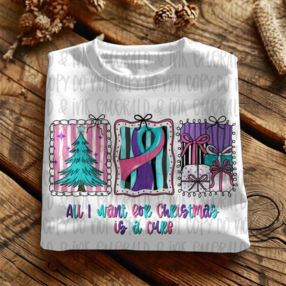 All I Want For Christmas Is A Cure Thyroid Cancer Ribbon PNG Download