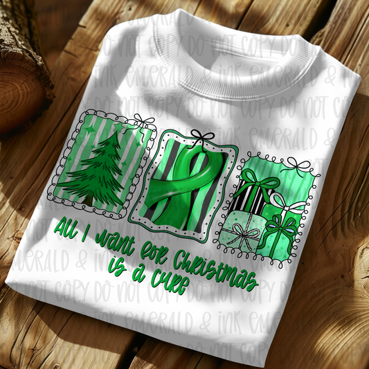 All I Want For Christmas Is A Cure Green Cancer Ribbon PNG Download
