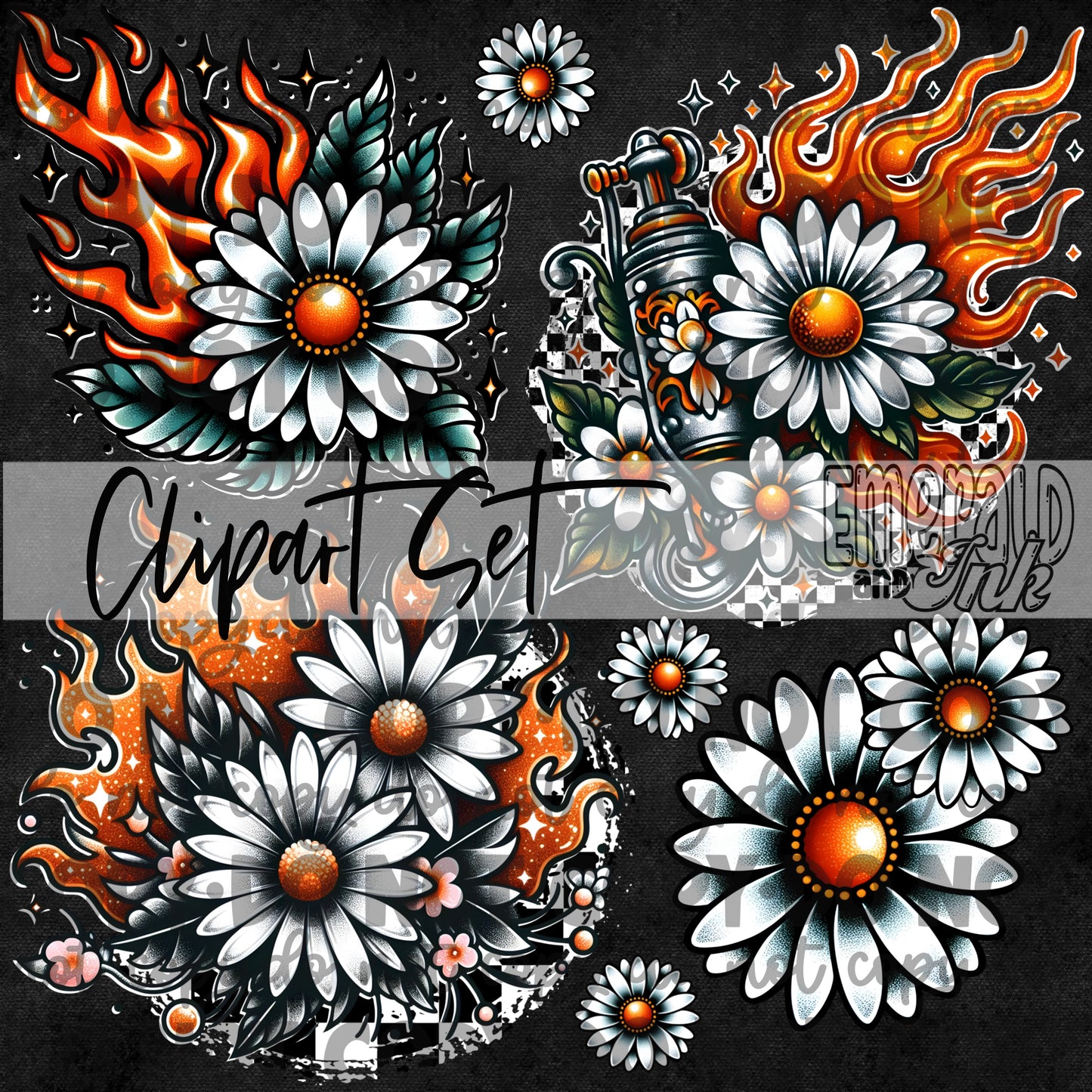 Flame Flowers Clipart - Digital ZIP File Download