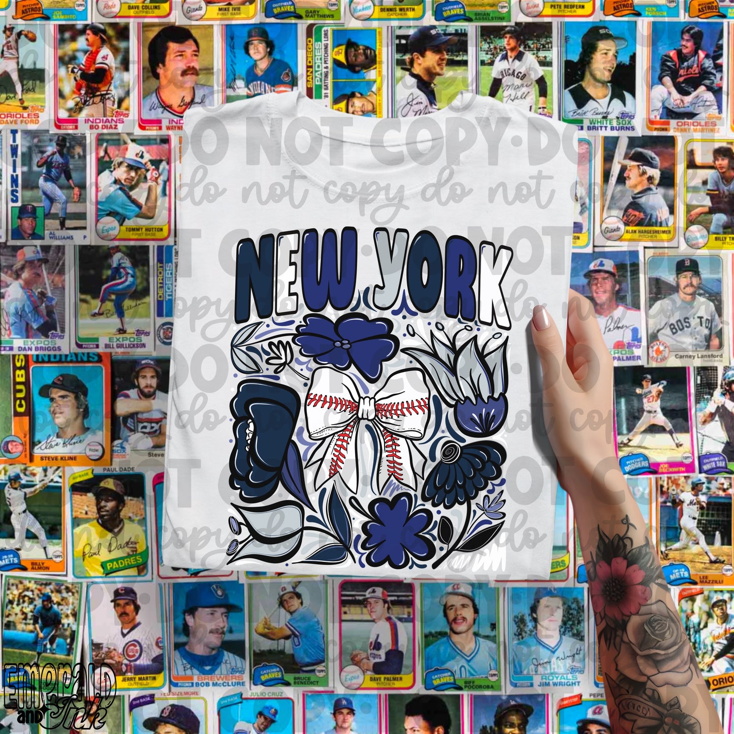 New York Hand Drawn Doodle Flowers Baseball Bow PNG