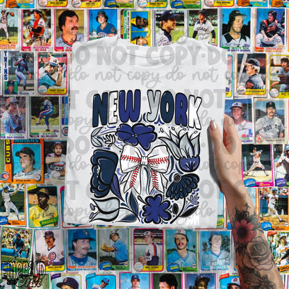 New York Hand Drawn Doodle Flowers Baseball Bow PNG
