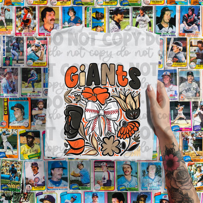 Giants Hand Drawn Doodle Flowers Baseball Bow PNG