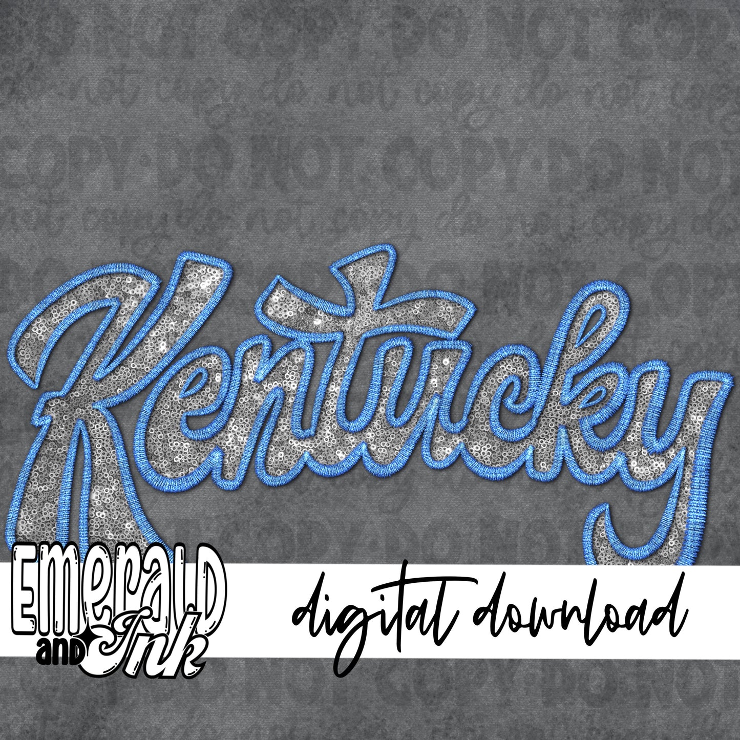 Kentucky (2 files) Faux Embroidery (blue & white/silver) - Digital Download