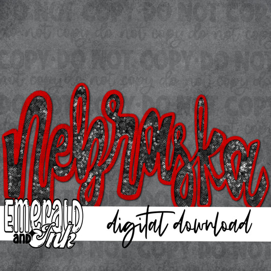 Nebraska Faux Embroidery (red & black) - Digital Download