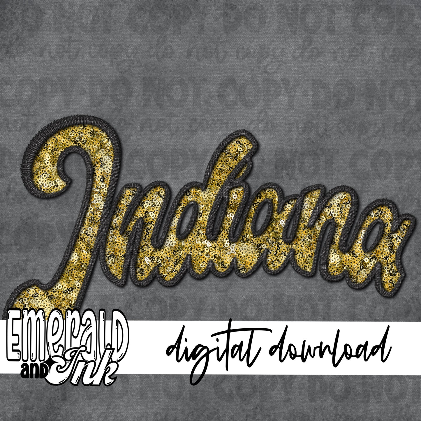 Indiana Faux Embroidery (black & gold) - Digital Download