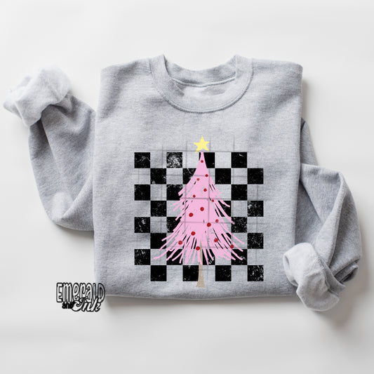 Pink & Black Christmas Tree & Checkers - DTF Transfer*TAT 7 biz days