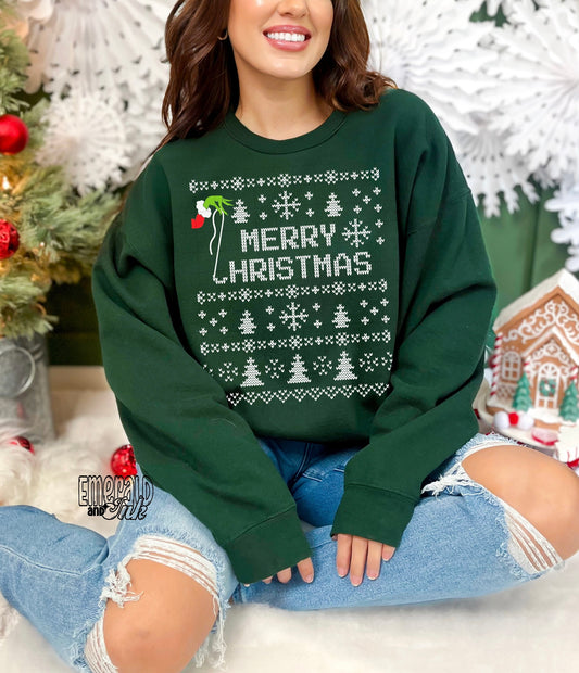 Ugly Sweater Merry Christmas Mean Green - DTF Transfer*TAT 7 biz days