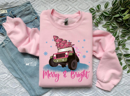 Merry & Bright Jeep - DTF Transfer*TAT 7 biz days