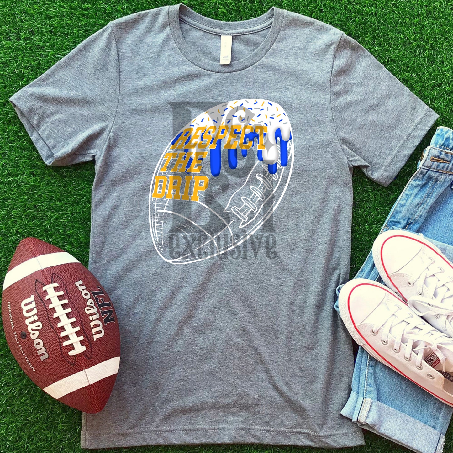 Respect The Drip DTF Transfer - Royal/Yellow Gold/White Football