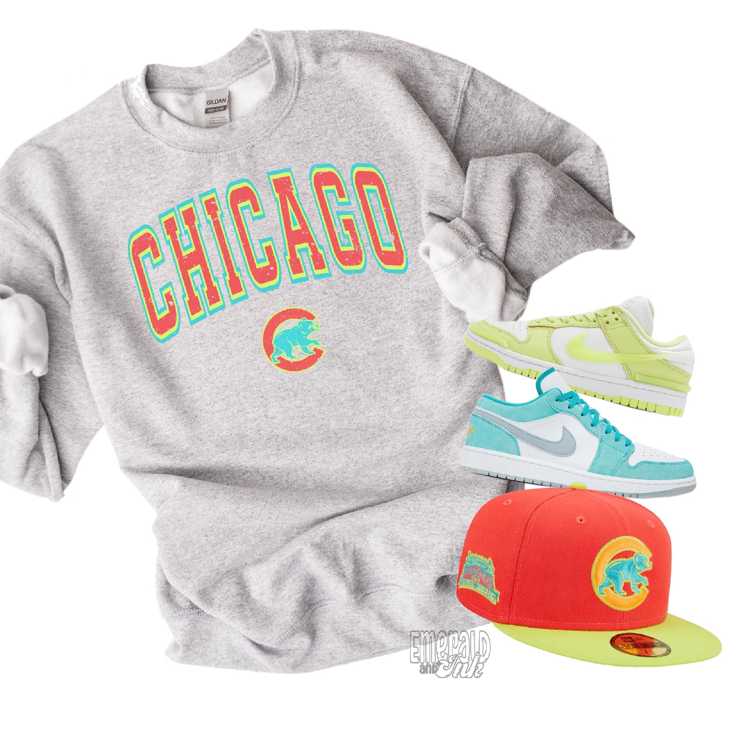 Chicago Baseball Highlighter Varsity Grunge - DTF Transfer