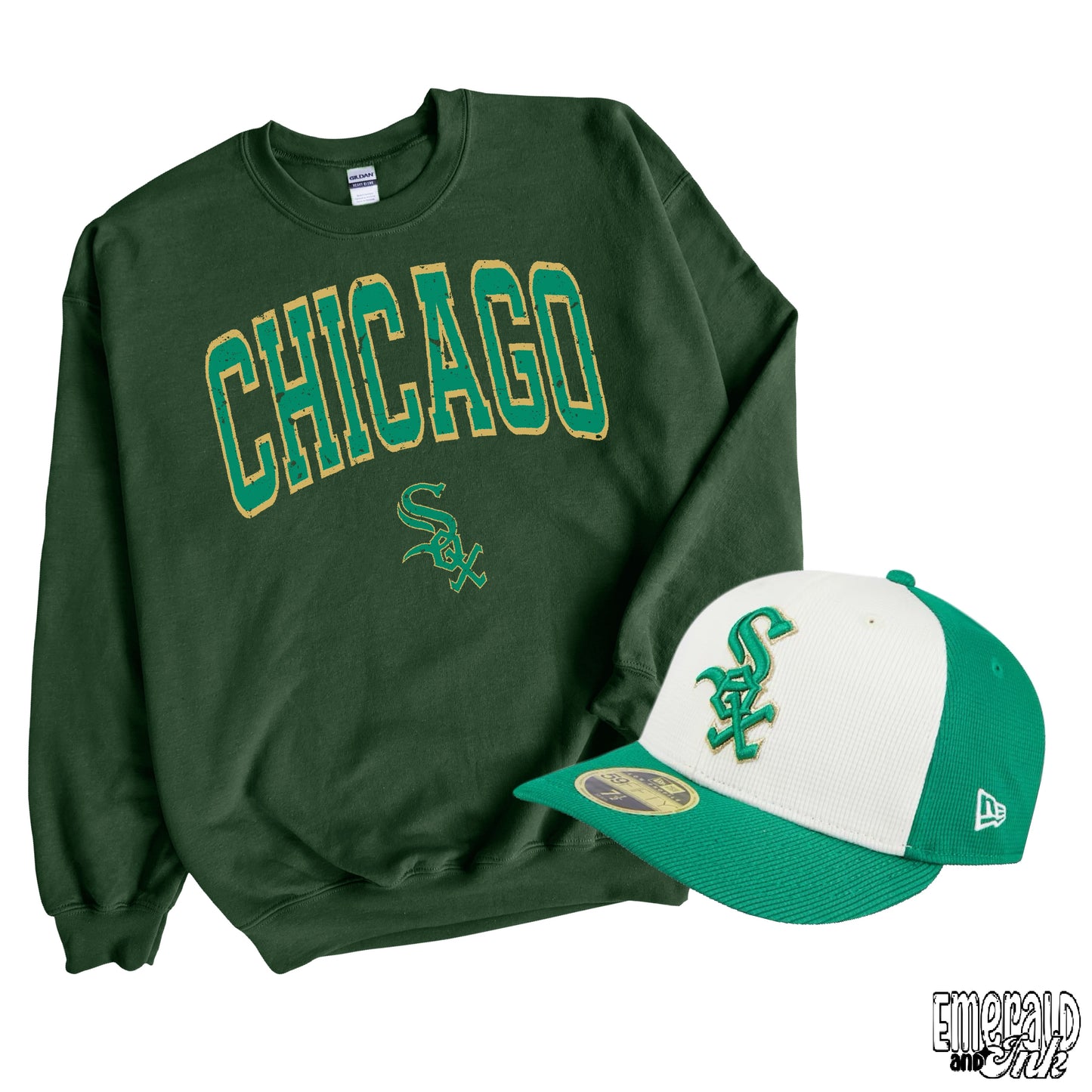 Chicago Baseball Green Varsity Grunge - DTF Transfer