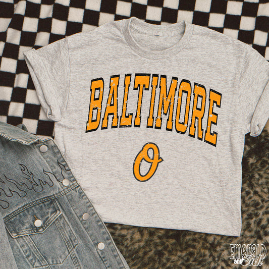 Baltimore Baseball Tangerine Varsity Grunge - DTF Transfer