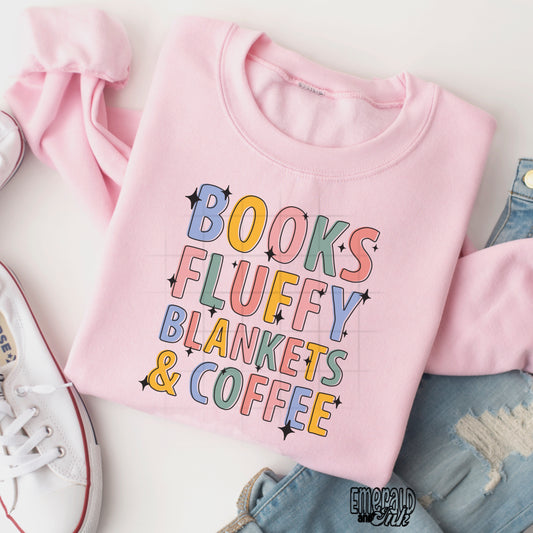 Books Fluffy Blankets & Coffee - DTF Transfer*TAT 7 biz days