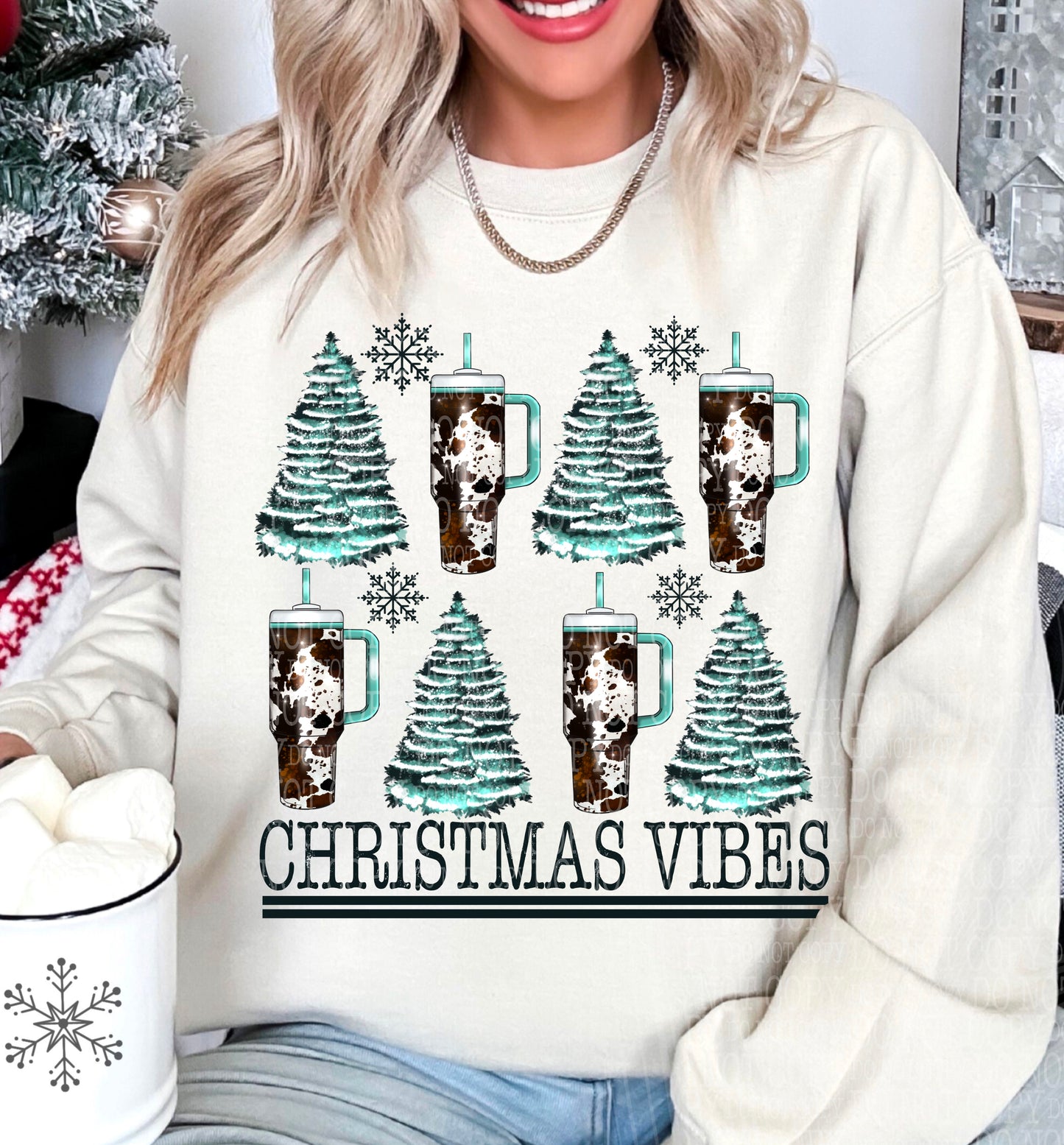 Christmas Vibes Turquoise Tumber  - DTF Transfer*TAT 7 biz days