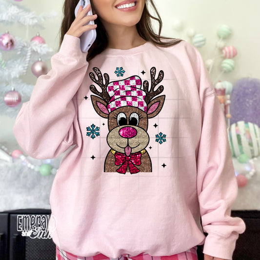 Sparkle Reindeer Pink - DTF Transfer*TAT 7 biz days