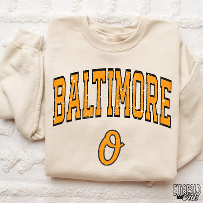 Baltimore Baseball Tangerine Varsity Grunge - DTF Transfer