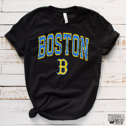 Boston Baseball Blue Varsity Grunge - DTF Transfer