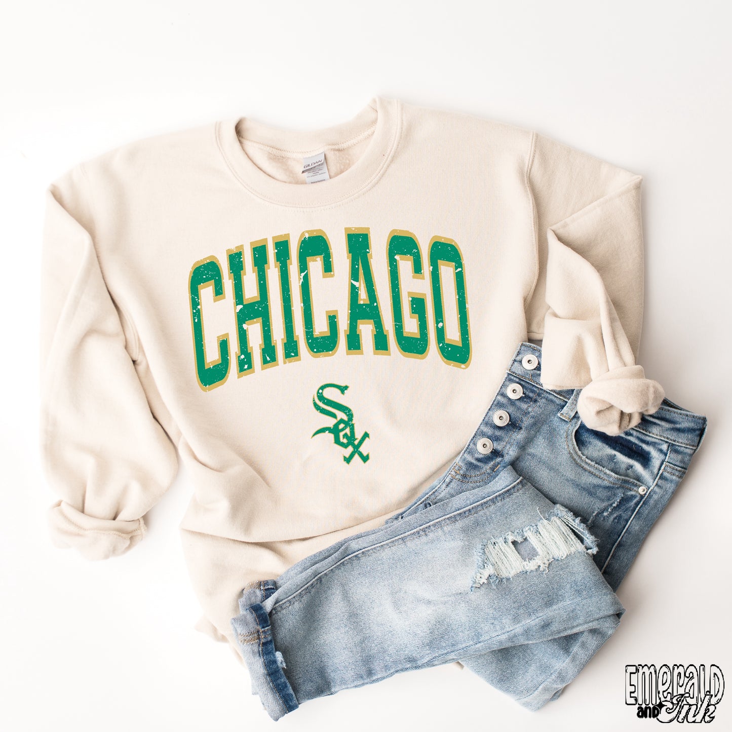 Chicago Baseball Green Varsity Grunge - DTF Transfer