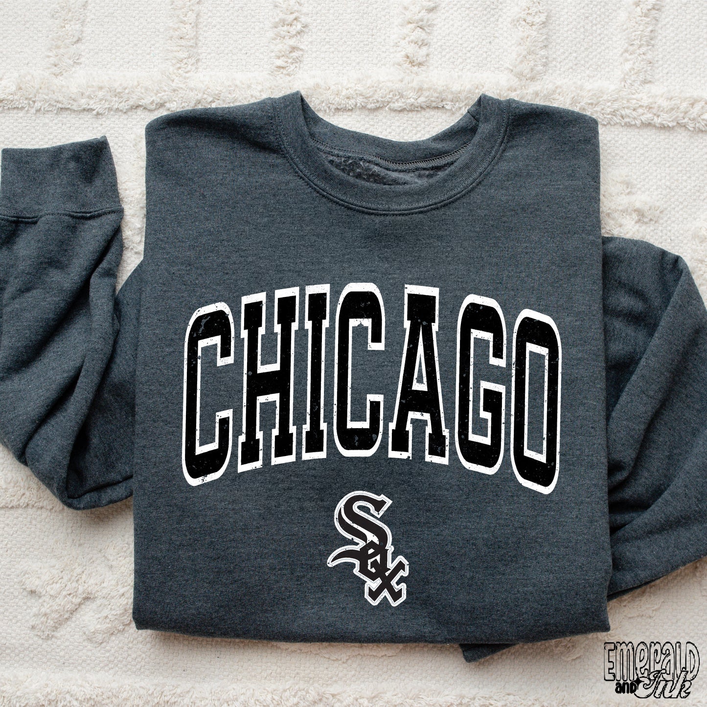 Chicago Baseball Black Varsity Grunge - DTF Transfer