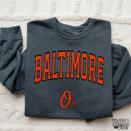 Baltimore Baseball Hot Orange Varsity Grunge - DTF Transfer