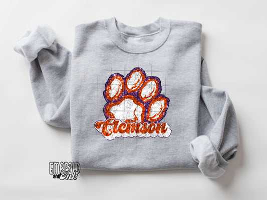 College Tigers Paw Print Blingy (orange & purple) - DTF Transfer*TAT 7 biz days