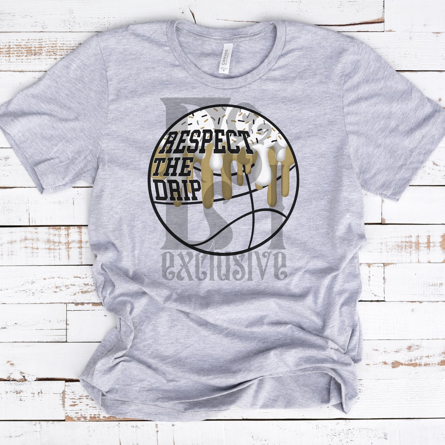 Respect The Drip Black/Vegas Gold Basketball - DTF Transfer