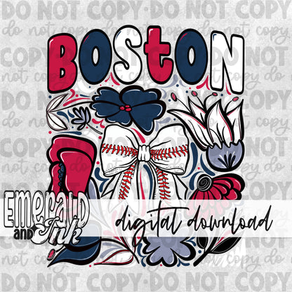 Baseball Team BRS Hand Drawn Flowers Digital Download