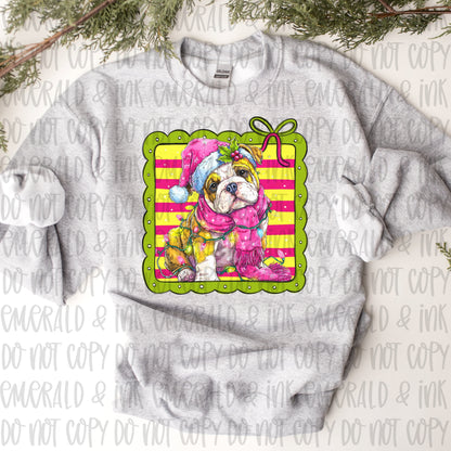 Cute Christmas Bulldog Puppy PNG Download