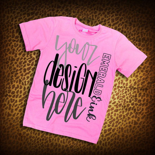 Pink Unbranded/Gildan T-Shirt Leopard Print Background Blank Digital Mock-up