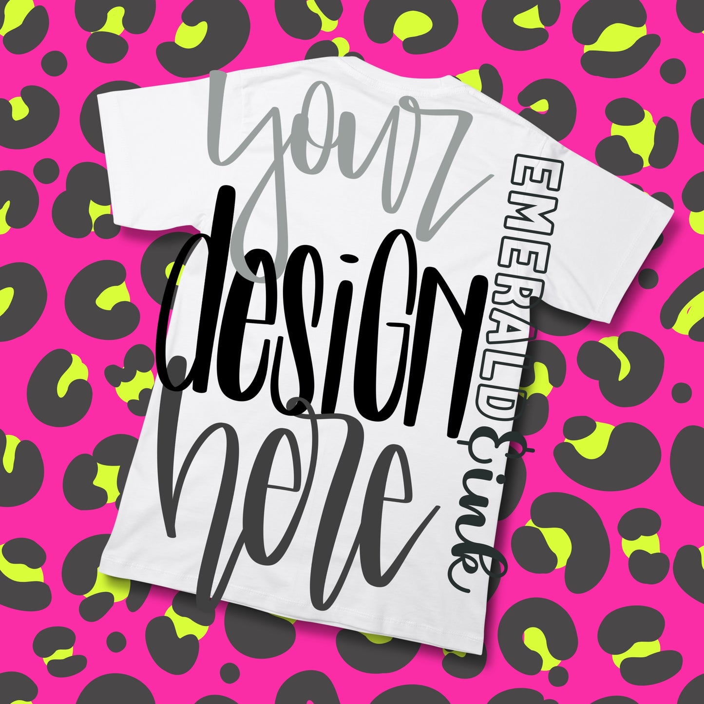 White (Back) T-Shirt Neon Leopard Background Blank Digital Mock-up