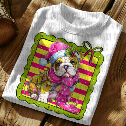 Cute Christmas Bulldog Puppy PNG Download