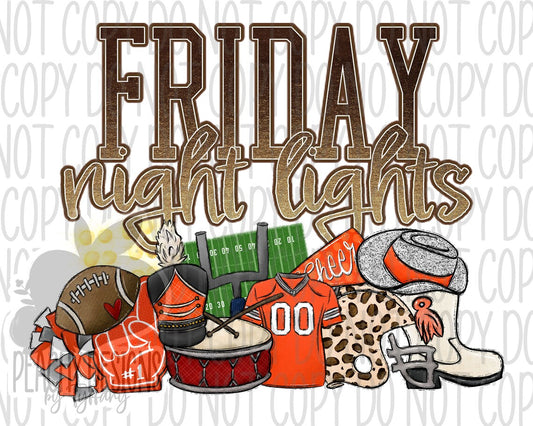 Friday night lights (orange) - DTF Transfer *TAT 5-7 biz days