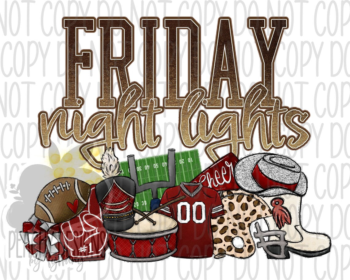 Friday night lights (maroon) - DTF Transfer *TAT 5-7 biz days