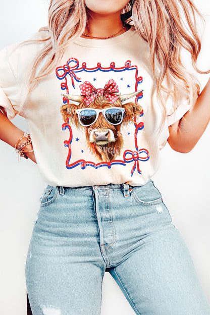 Patriotic Highland Cow Coquette - DTF Heat Transfer