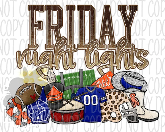 Friday night lights (blue & orange) - DTF Transfer *TAT 5-7 biz days