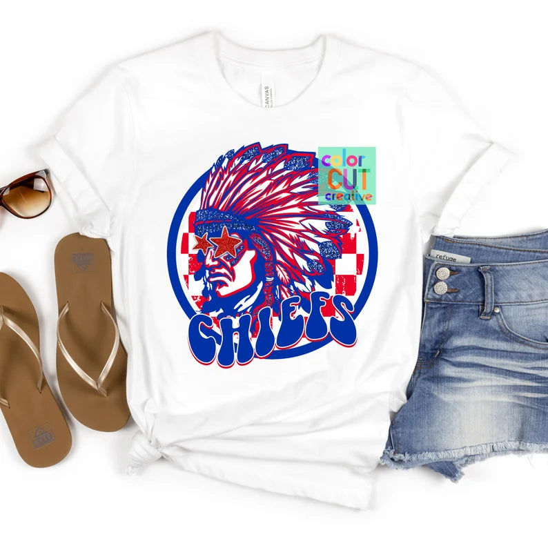 Preppy Mascot - Chiefs Red & Blue - DTF Transfer *TAT 5-7 biz days