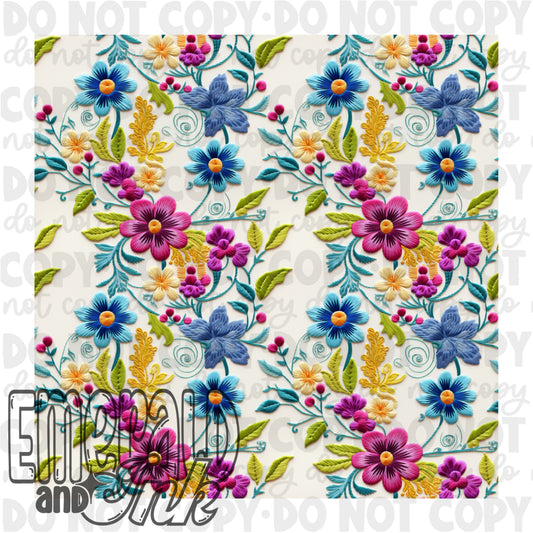 Magenta Blooms Faux Embroidery Seamless DIGITAL
