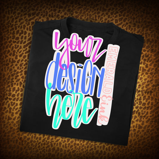 Black Tee Leopard Print Background Blank Digital Mock-up