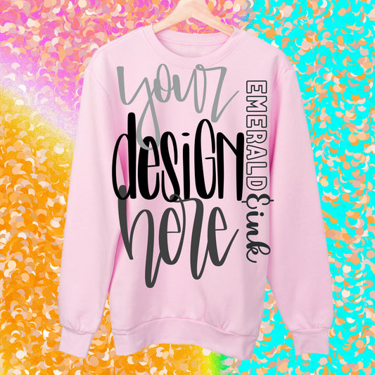 Pink Unbranded/Gildan Sweatshirt Pastel Background Blank Digital Mock-up