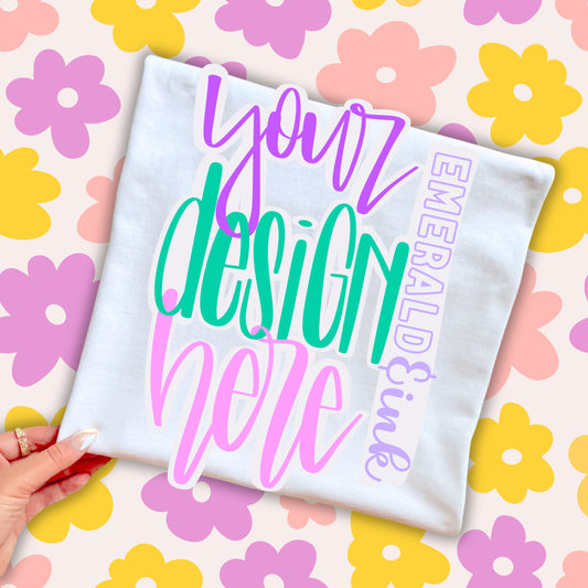 Youth White Folded T-Shirt Pastel Flowers Background Digital Mock-up