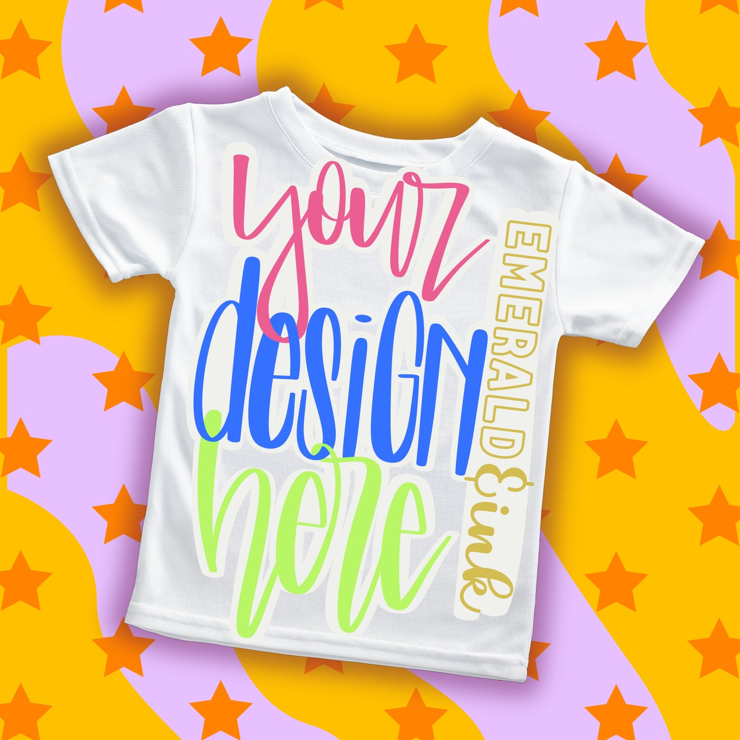 Youth White T-Shirt Retro Stars Background Blank Digital Mock-up