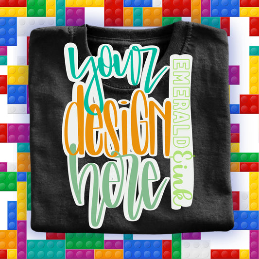 Youth Folded Black T-Shirt Blocks Background Digital Mock-up