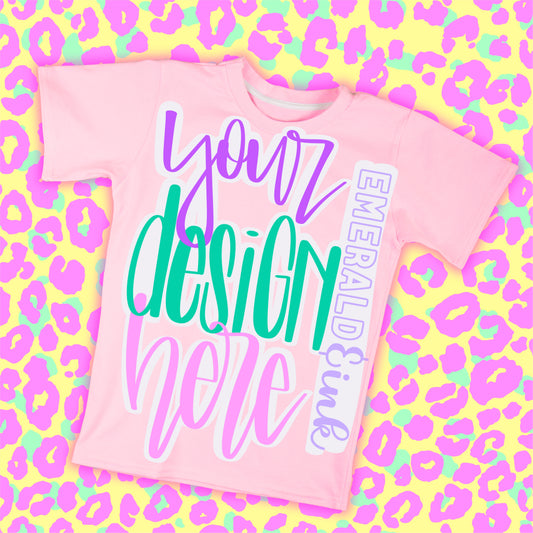 Youth Pink T-Shirt Pink Pastels Leopard Background Blank Digital Mock-up