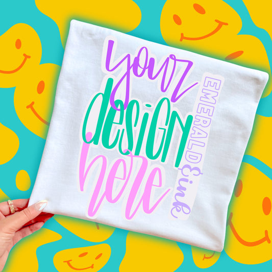 Youth Folded White T-Shirt Retro Smiley Background Blank Digital Mock-up