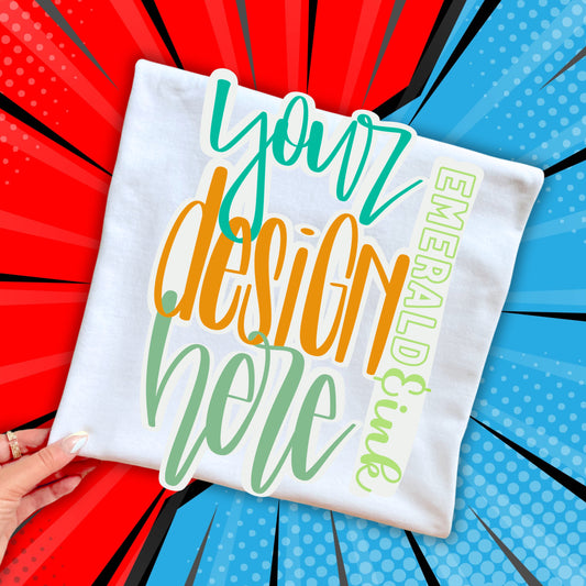 Youth Folded White T-Shirt Comic Background Digital Mock-up