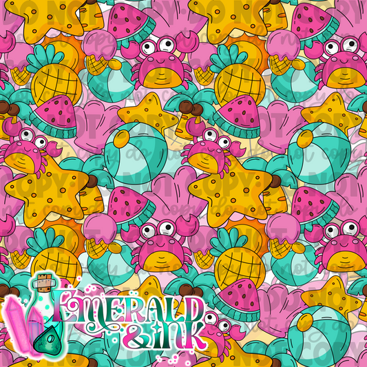 Crabby Summer (pink) Seamless DIGITAL
