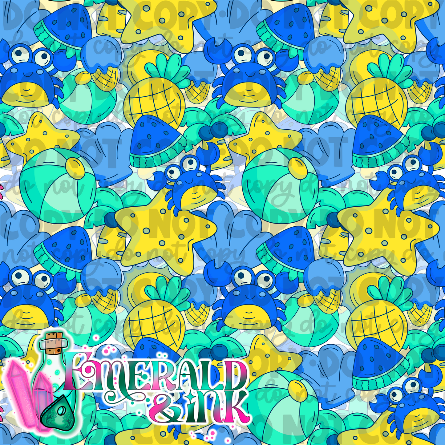 Crabby Summer (blue) Seamless DIGITAL