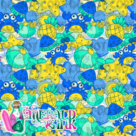 Crabby Summer (blue) Seamless DIGITAL